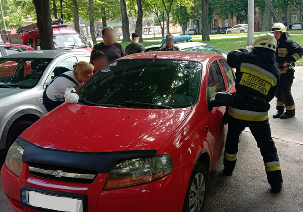Спасатели помогли достать младенца из машины / фото: пресс-служба ГУ ГСЧС в Днепропетровской области