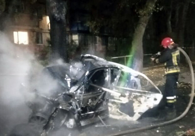 Погибла женщина: машина влетела в дерево и загорелась - фото: ГСЧС