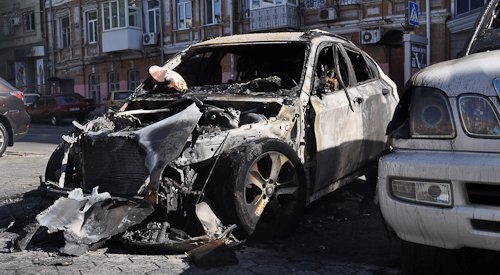 Сгорел автомобиль Дениса Олейника. Фото: Мост-Днепр