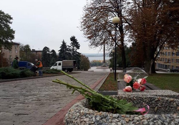 Новость - События - Ну что за люди: неизвестные выбросили в мусорку все цветы возле памятника Славы