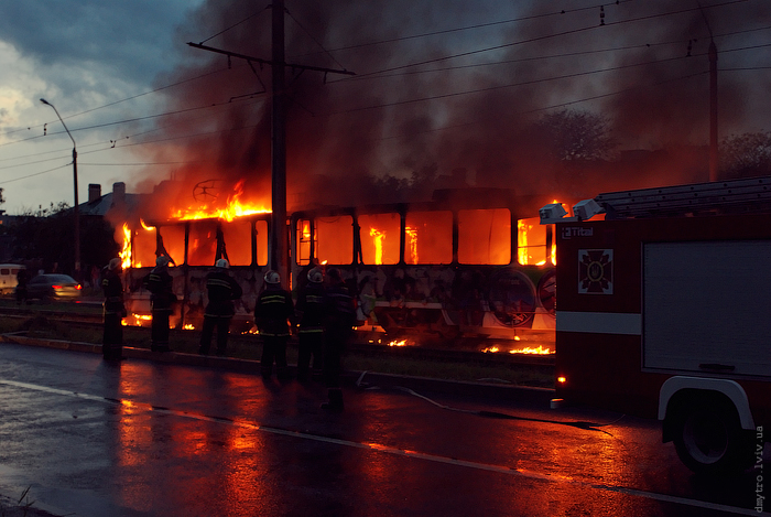 Пожар в трамвае. Фото из открытых источников.