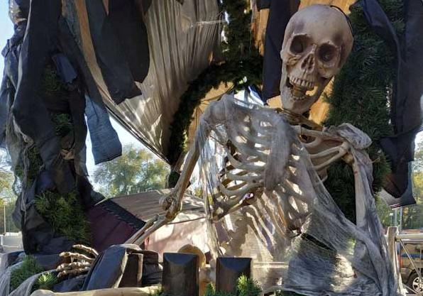 В центре Днепра поставили скелетов и тележку с гробом. фото: "Днепр вечерний"