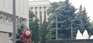 Предприимчивая бабуля: пенсионерка стирала вещи в фонтане (видео)