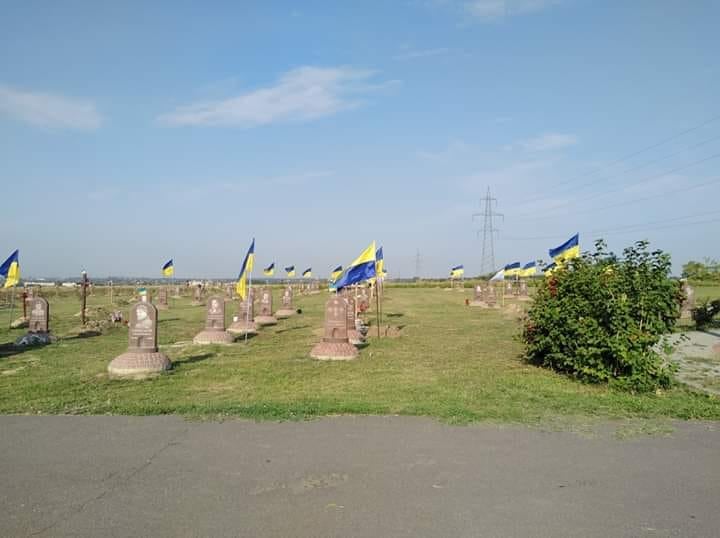 На кладбище с могил погибших бойцов сняли флаги Украины / фото: Галина Пугачева