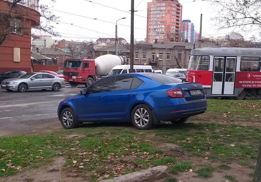 Днепрянин припарковался на зеленой зоне / фото: fb Автобыдло Днипро