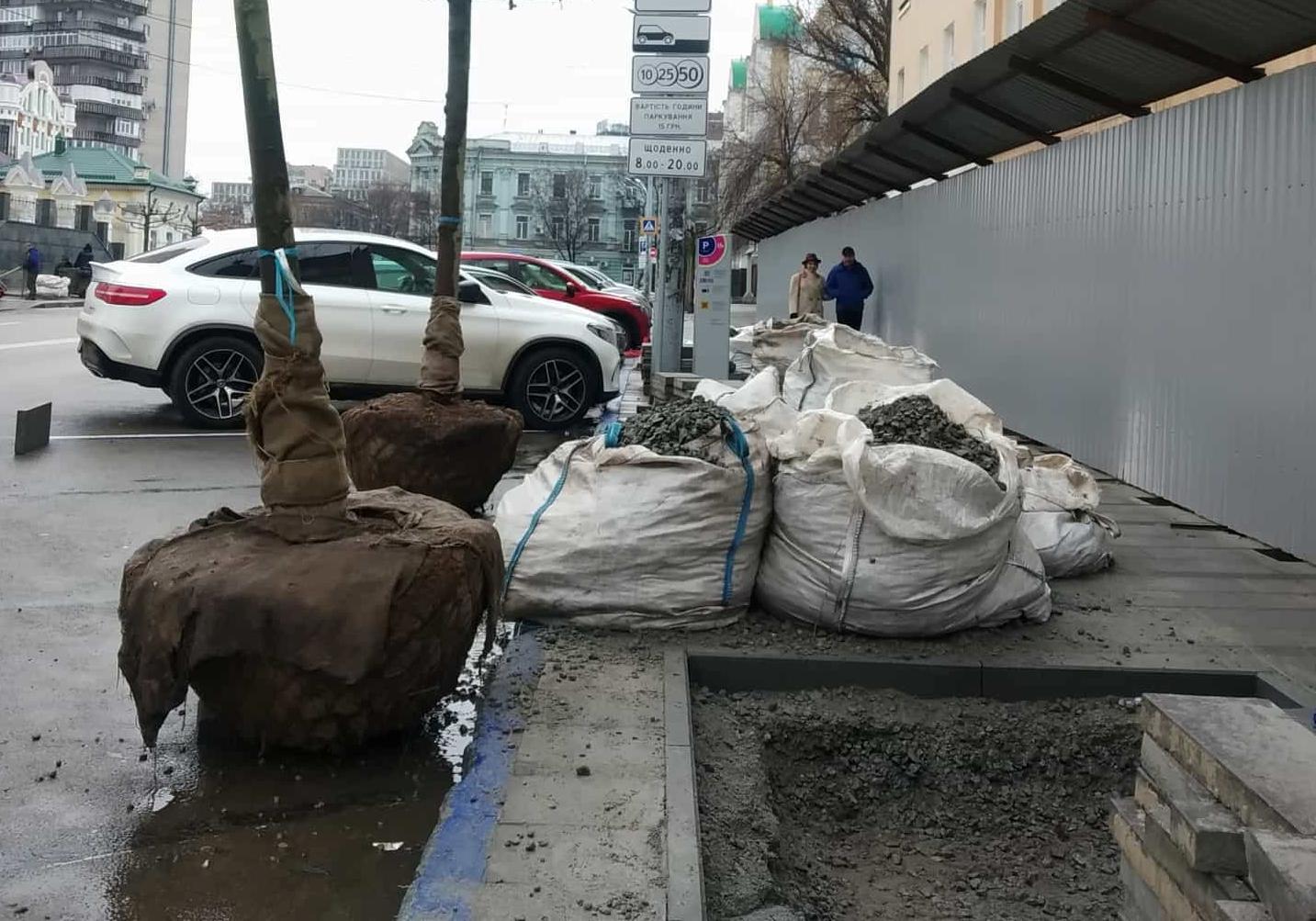 В Днепре на Троицкой площади деревья сажают в бетон / фото: fb Людмила Кузьмина