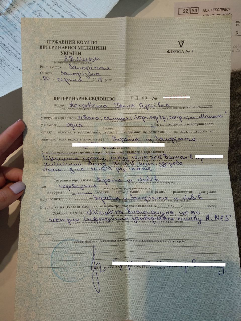 Форма №1 для путешествий по Украине ветпаспорт / фото: Анна Покровская
