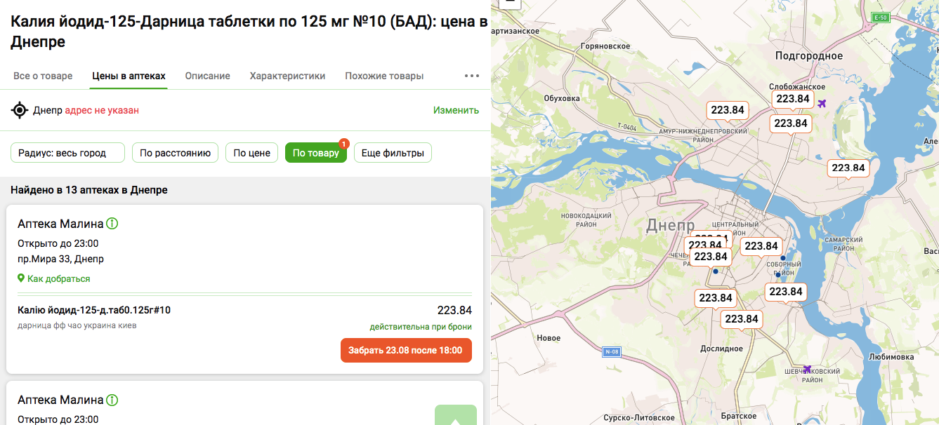 Йодід калію в аптеках Дніпра -