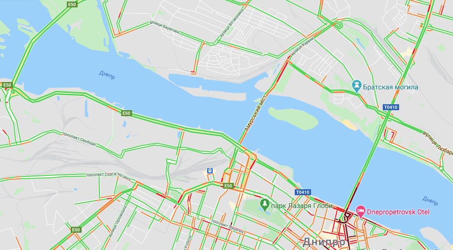 Пробка только на Новом мосту / Google Maps