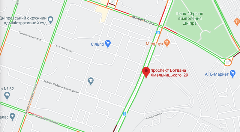 Часть проспекта Богдана Хмельницкого сужена до 26 июля / GoogleMaps