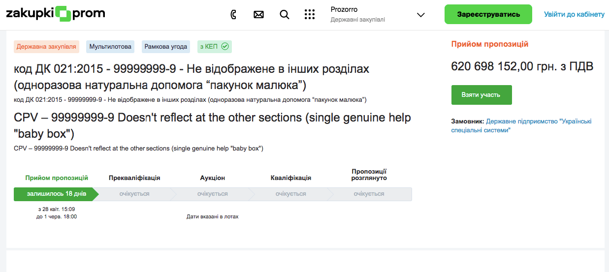 Тендер на закупку "бэби-боксов" 