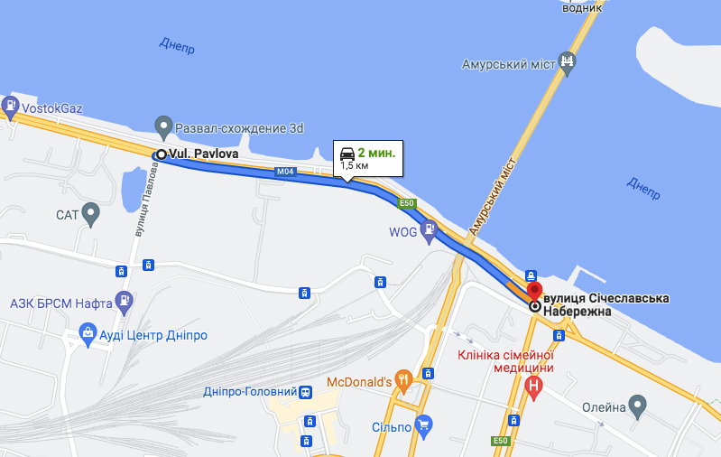 Движение будет перекрыто здесь / GoogleMaps