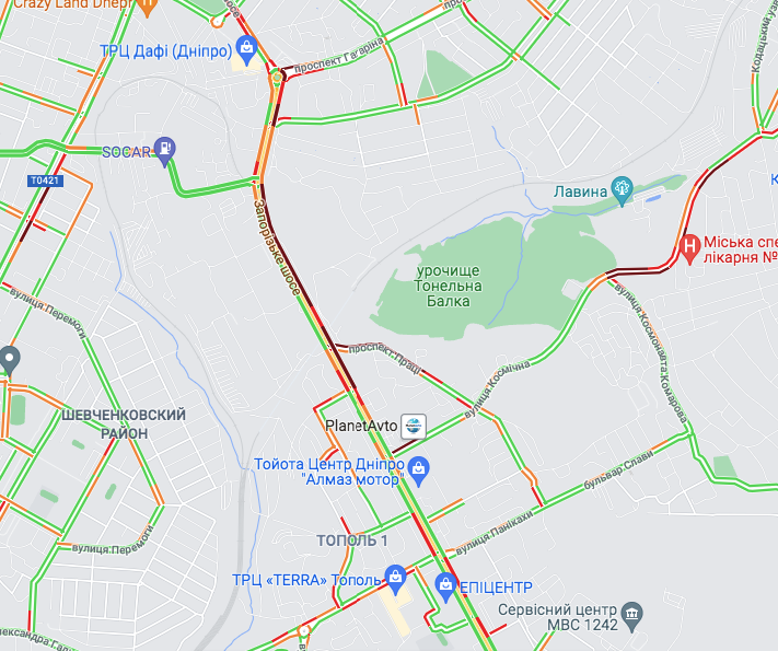 ДТП на Запорожском шоссе - образовалась пробка / фото: GoogleMaps