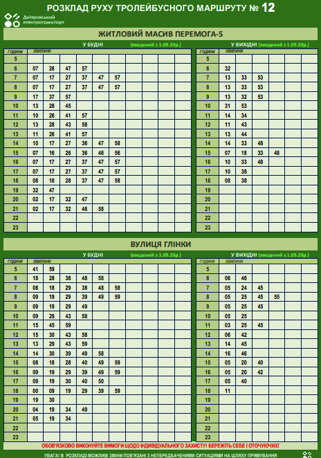 расписание маршрута №12 в Днепре / фото: Днепрэлектротранспорт