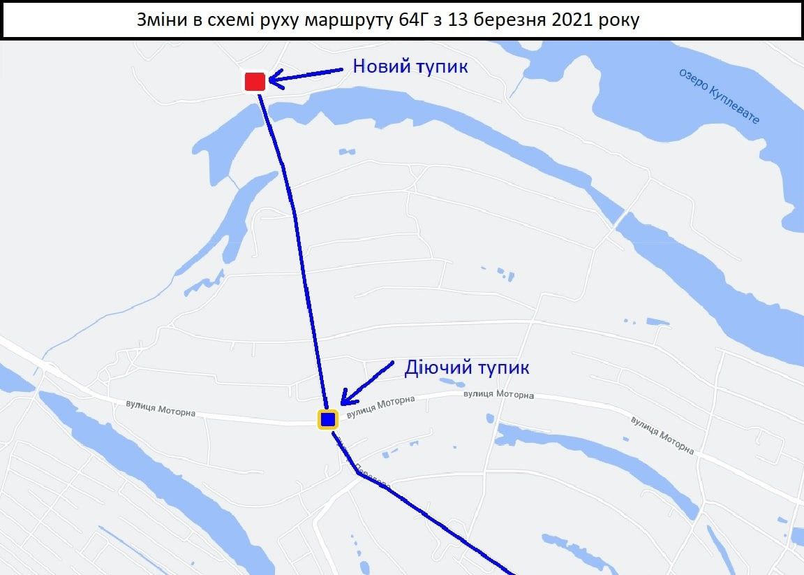 Схема движения автобуса №64Г