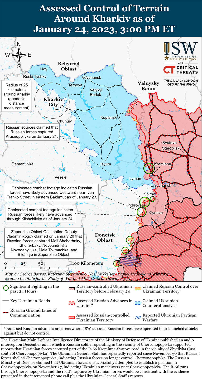Мапа бойових дій в Україні 25 січня