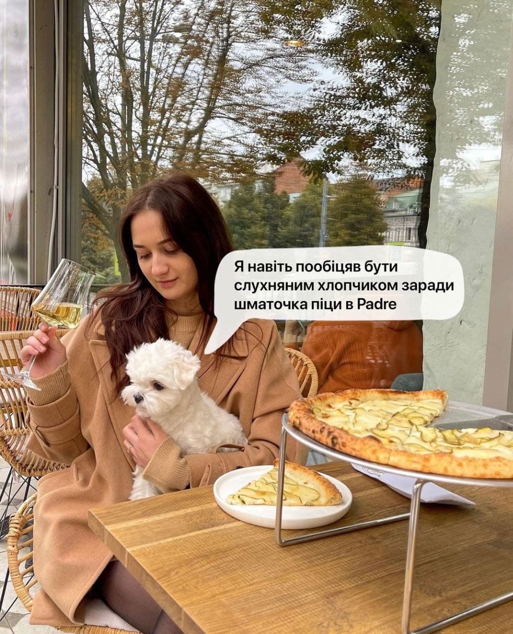 Девушка с собачкой в ресторане "Падре".