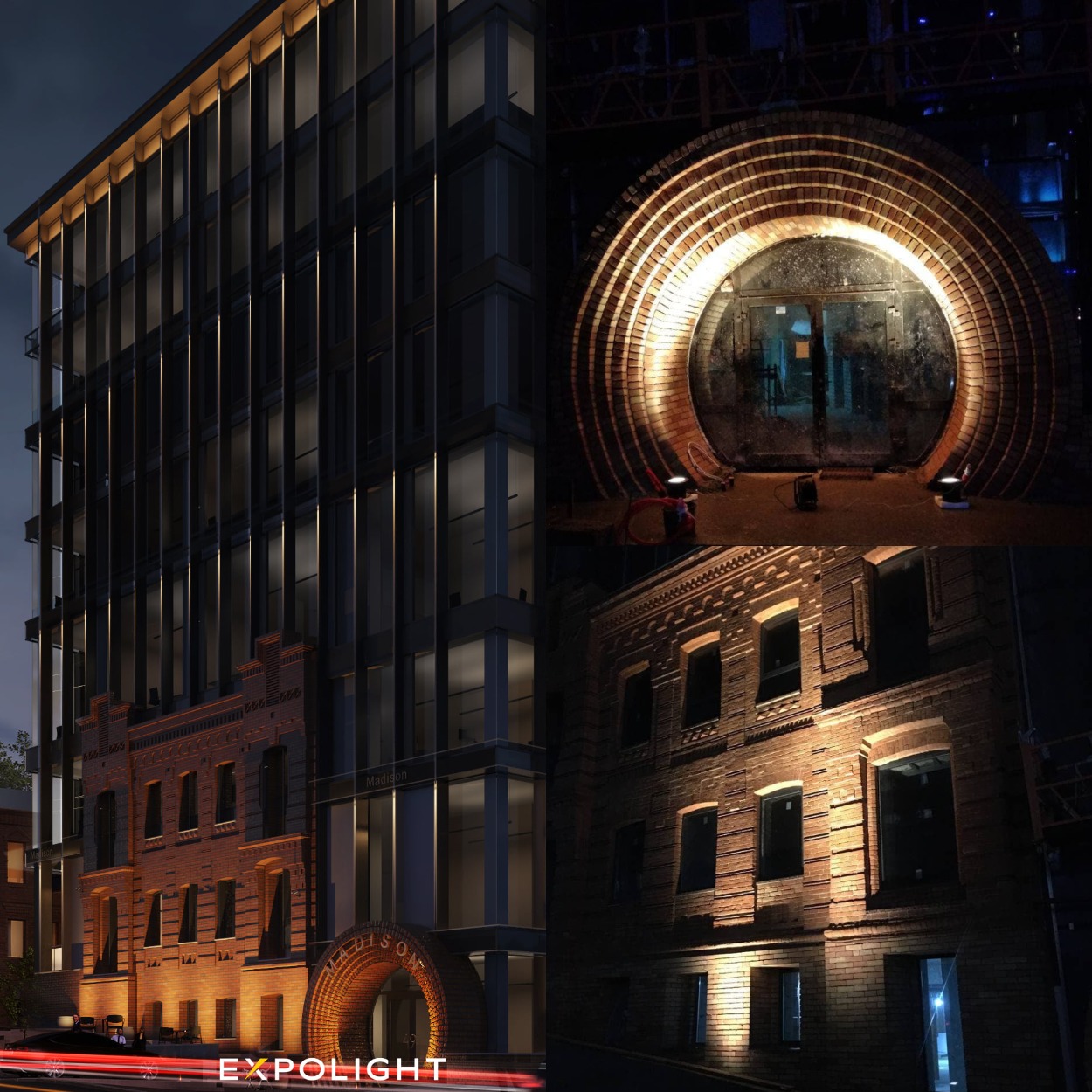 Подсветка кирпичной части здания/ фото: fb Николая Каблуки