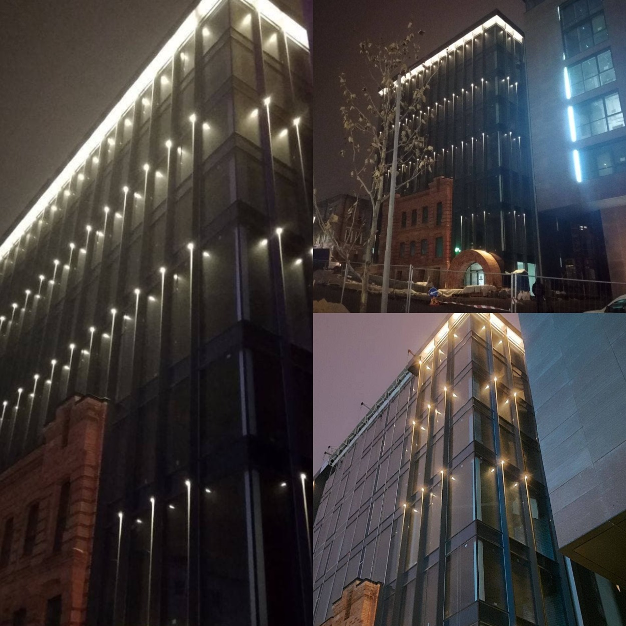 Подсветка стеклянной части здания/ фото: fb Николая Каблуки