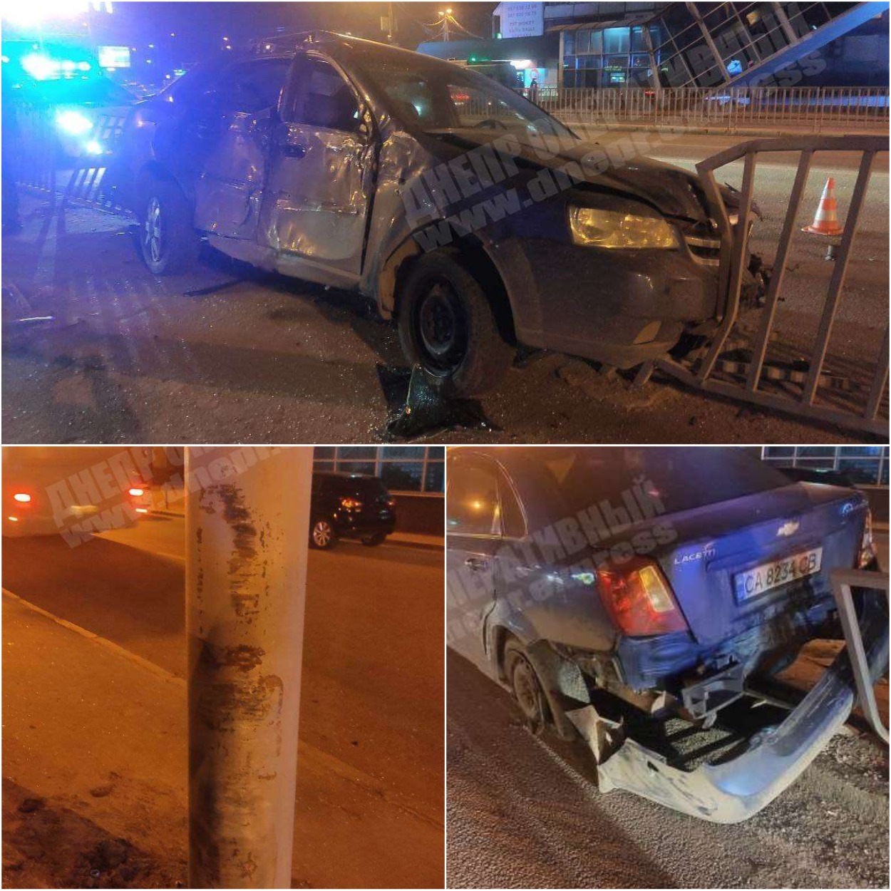 Chevrolet откинуло в отбойник/ фото: tg Днепр Сейчас