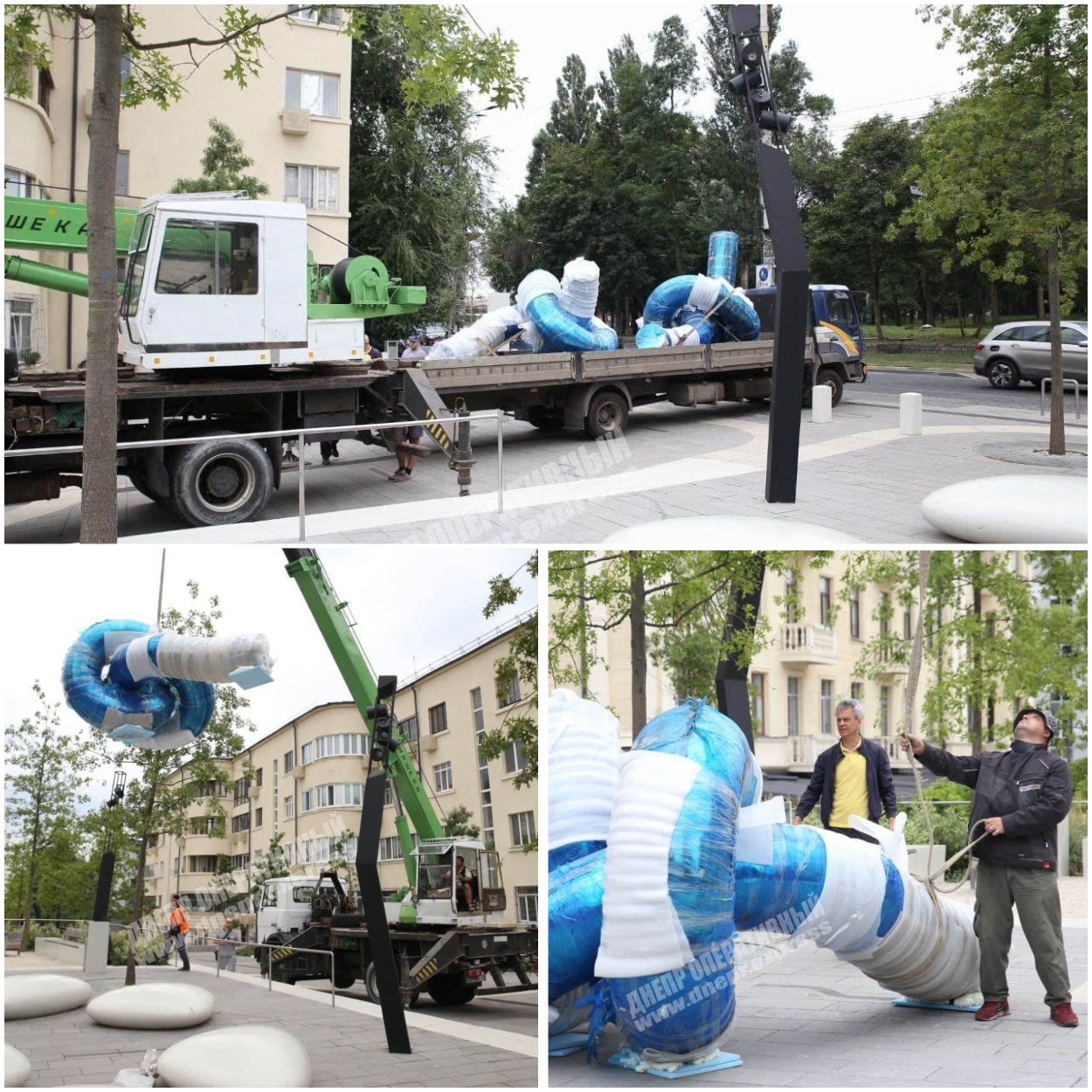 Установка скульптуры узла на Яворницкого/ фото: Днепр Оперативный