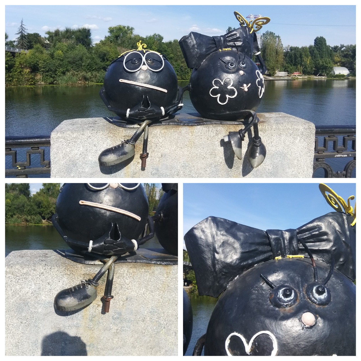 Изуродованная скульптура с неофициальным названием "Влюбленные колобки"/ фото: fb Леси Логашовой