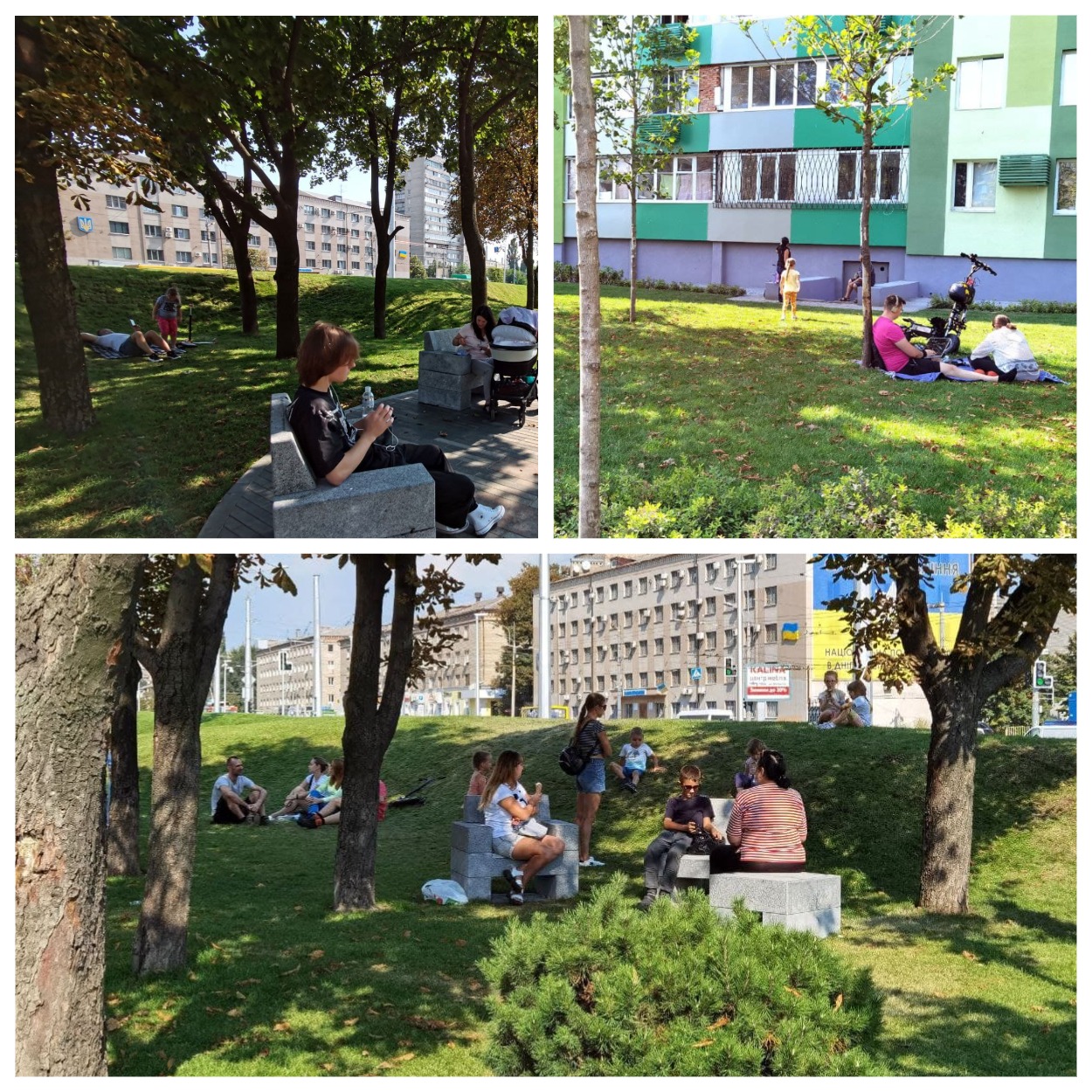 Люди на газоне в сквере на Слобожанском проспекте/ фото: Светлана Юрченко