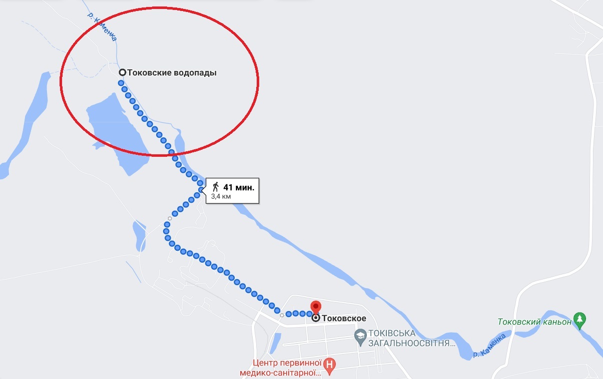 Поездка к Токовским водопадам из Днепра на автобусе/ фото: googlemaps.com