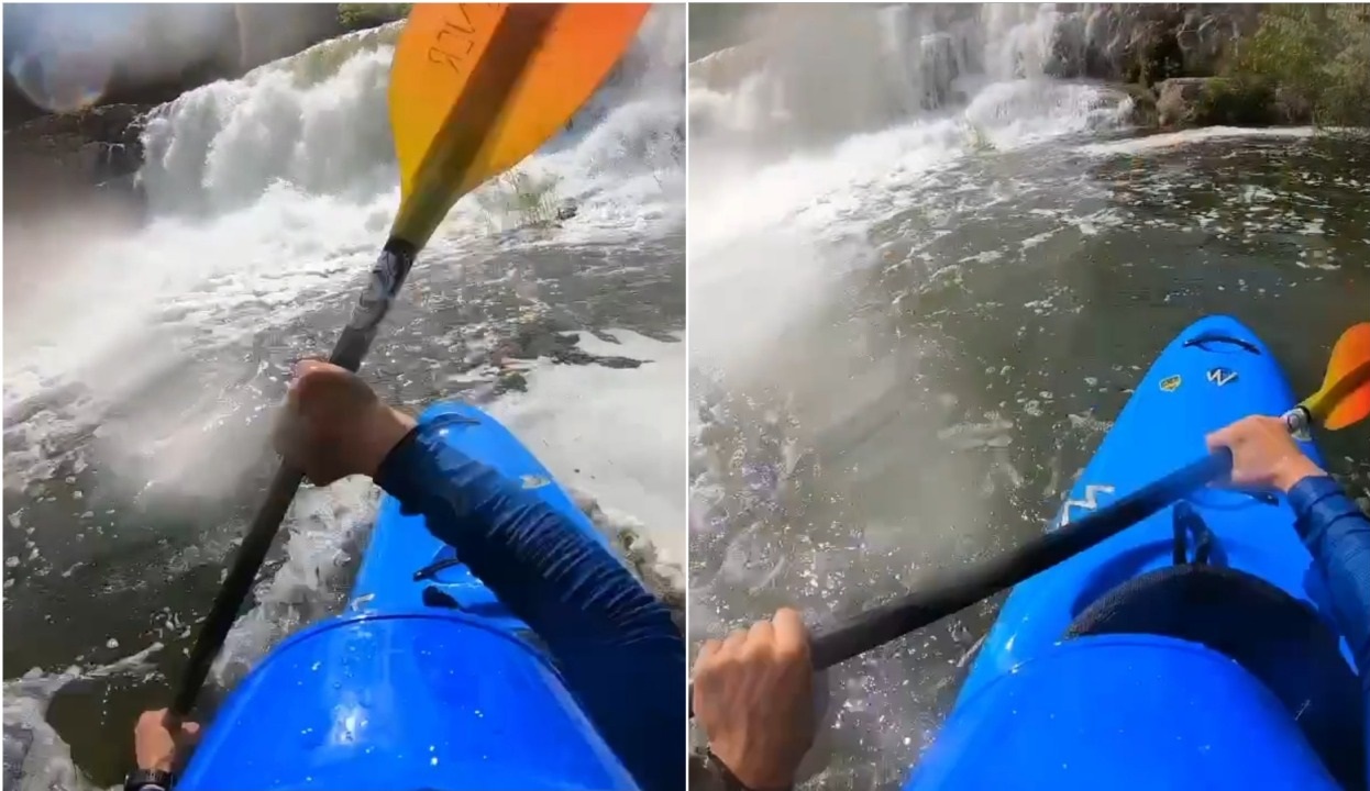 Водопад "Белые камни", мужчина плавает на байдарке/ фото: inst rovniykil