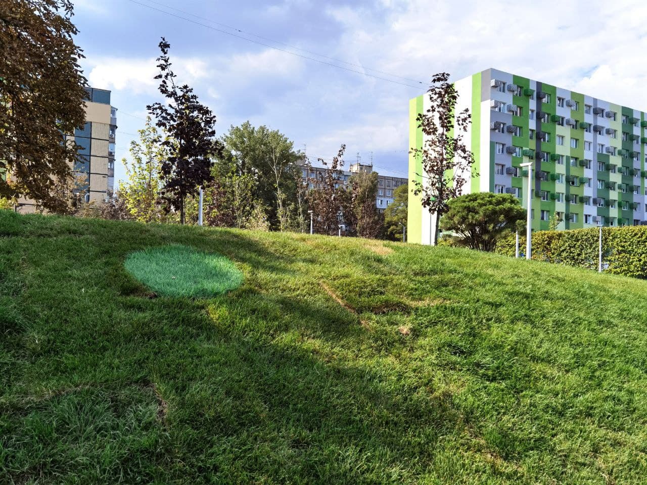 Восстановленный газон в сквере на Слобожанском проспекте/ фото: Светлана Юрченко