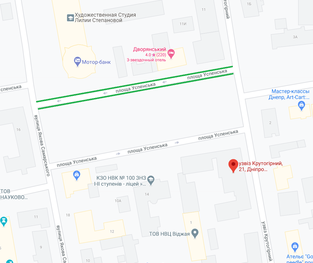 Зеленым выделено место, куда будет перенесено проезжую часть/ фото: googlemaps.com