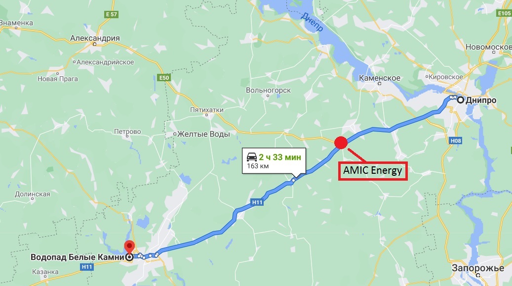 Путь к водопаду "Белые камни" на машине/ фото: googlemaps.com