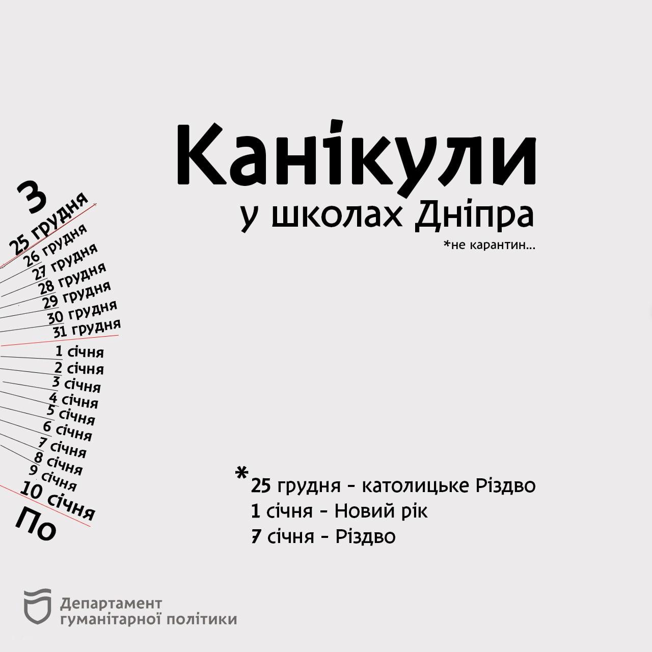 Новы даты зимних каникул 2020-2021/ фото: департамент гуманитарной политики Днепровского горсовета