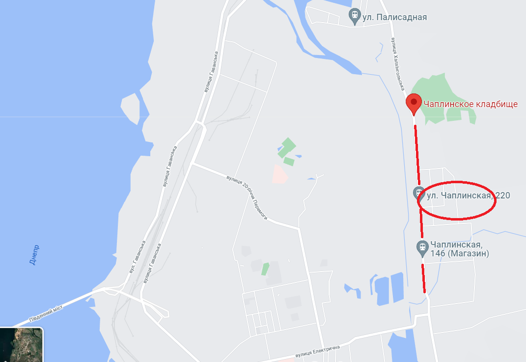 Схема проезда к Чаплинскому кладбищу/ фото: googlemaps.com