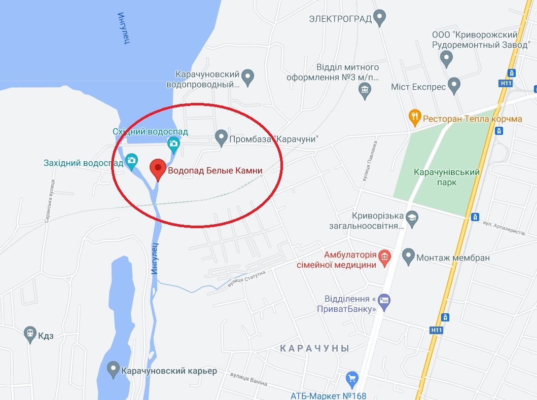 Месторасположение водопада "Белые камни"/ фото: googlemaps.com