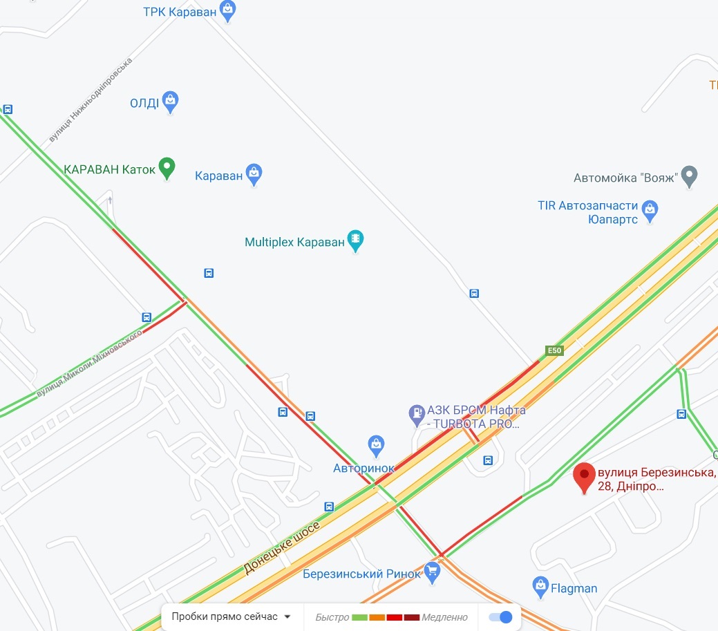 Затрудненное движение на Донецком шоссе/ фото: googlemaps.com