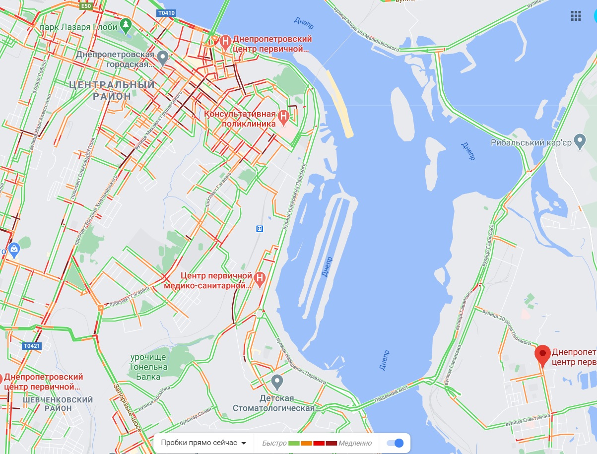 Пробки в Днепре сейчас/ фото: googlemaps.com
