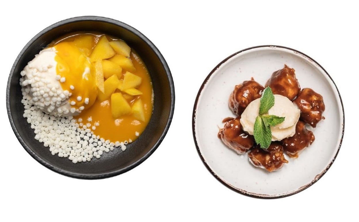 Мороженое с попкорном и мороженое с жареным бананом/ фото: inst meow.menu