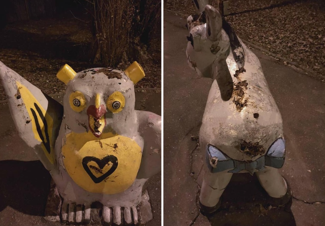 Измазанные скульптуры/ фото: fb Кирова - Поля, Титова Днепр