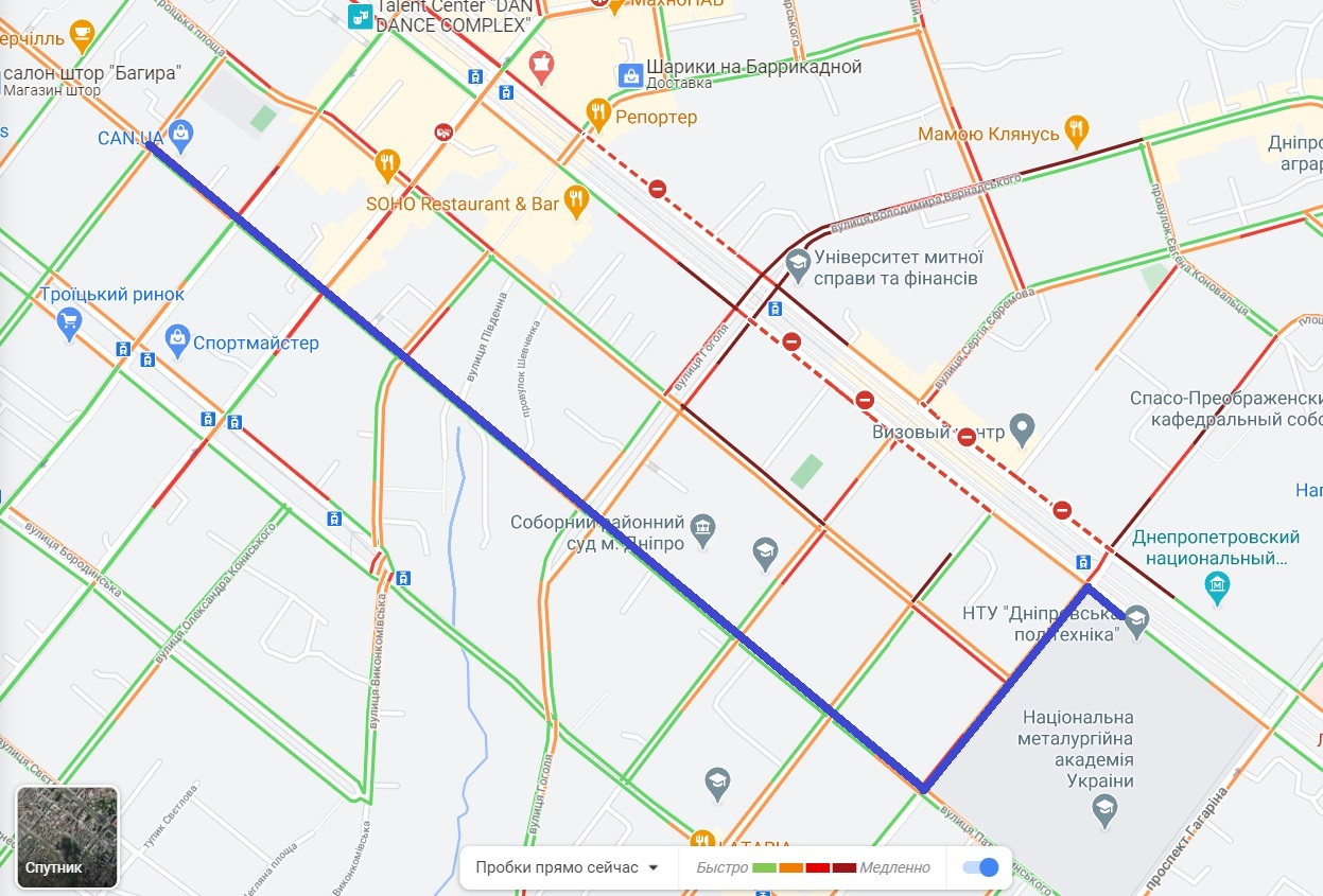 Маршрут объезда показан синим цветом/ фото: googlemaps.com