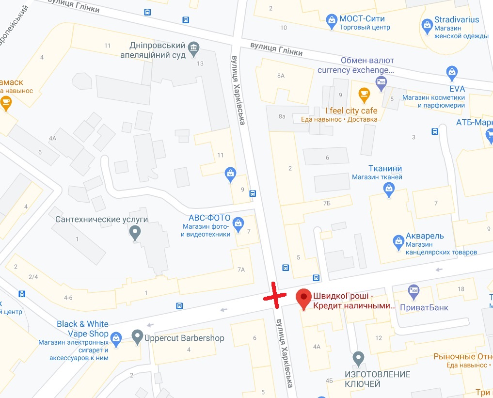 Проблемный перекресток обозначен красным крестиком/ фото: googlemaps.com
