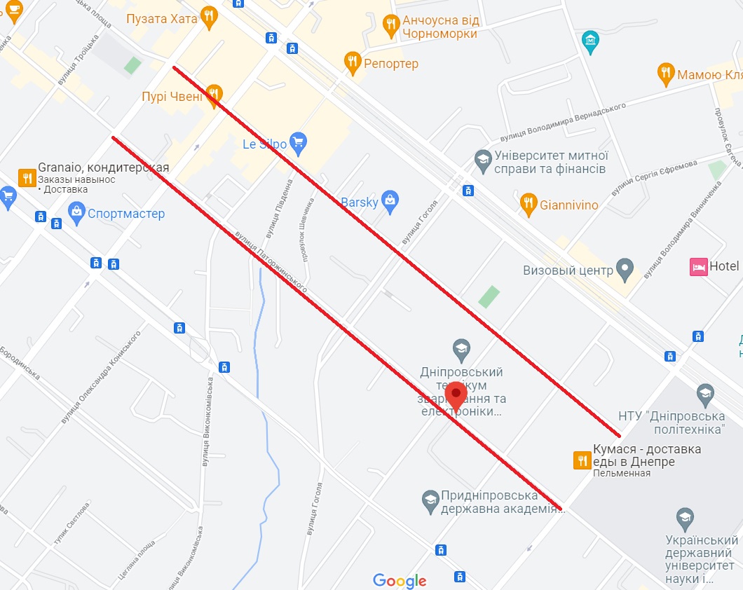 Три улицы в центре Днепра собираются сделать односторонними/ фото: googlemaps.com