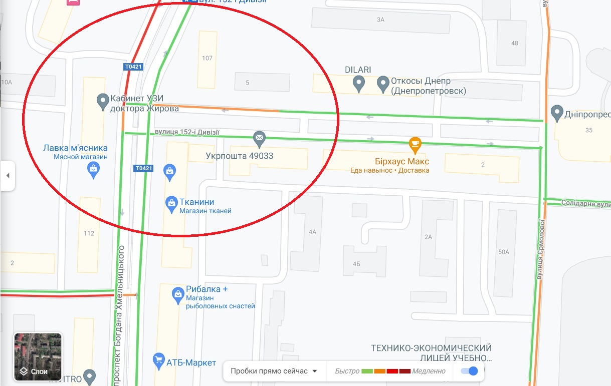 Пробки Днепра/ фото: googlemaps.com