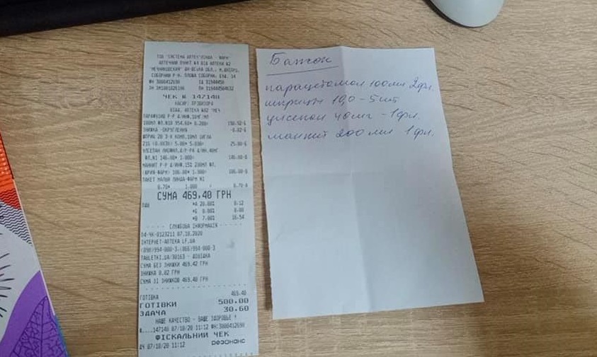 Чек трат на лечение/ фото: fb Натальи Панасюк 