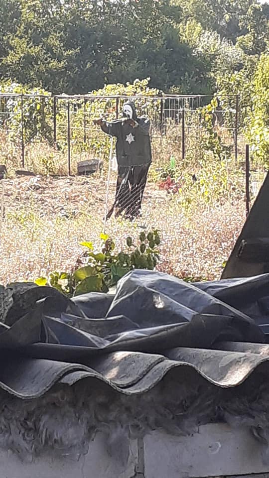 Житель Днепра поставил в огороде страшное чучело / фото: fb Светлана Кызыма