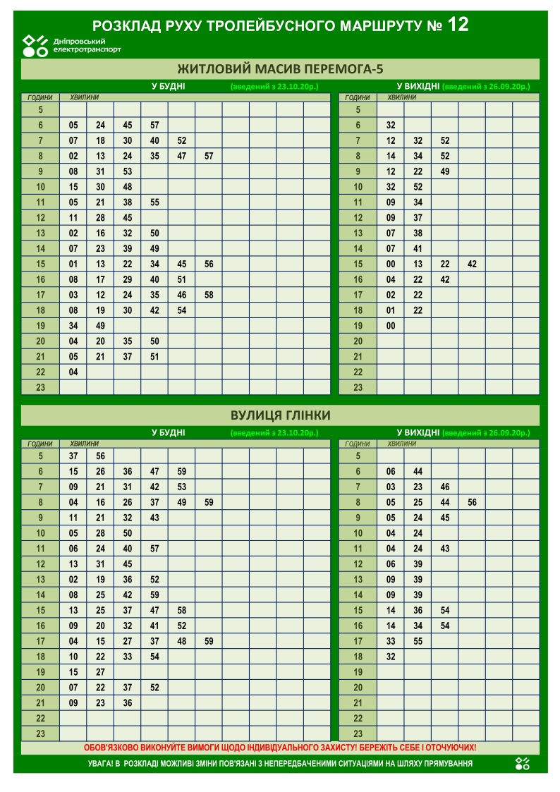 График движения троллейбуса №12  / фото: det.dp.ua