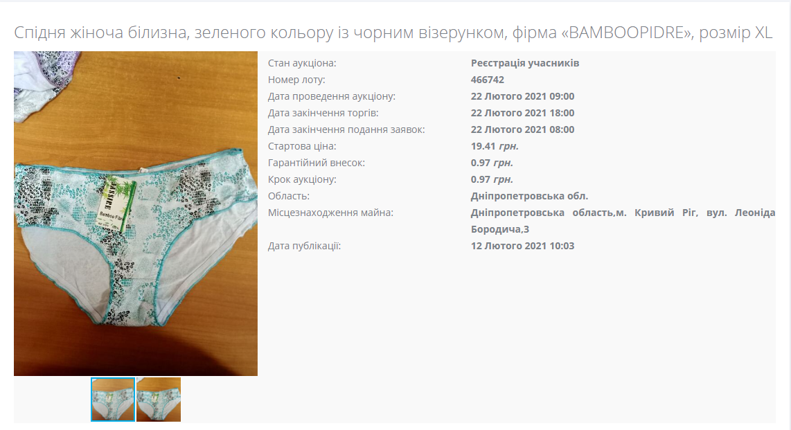 На аукционе продают женское белье / фото: setam.net.ua