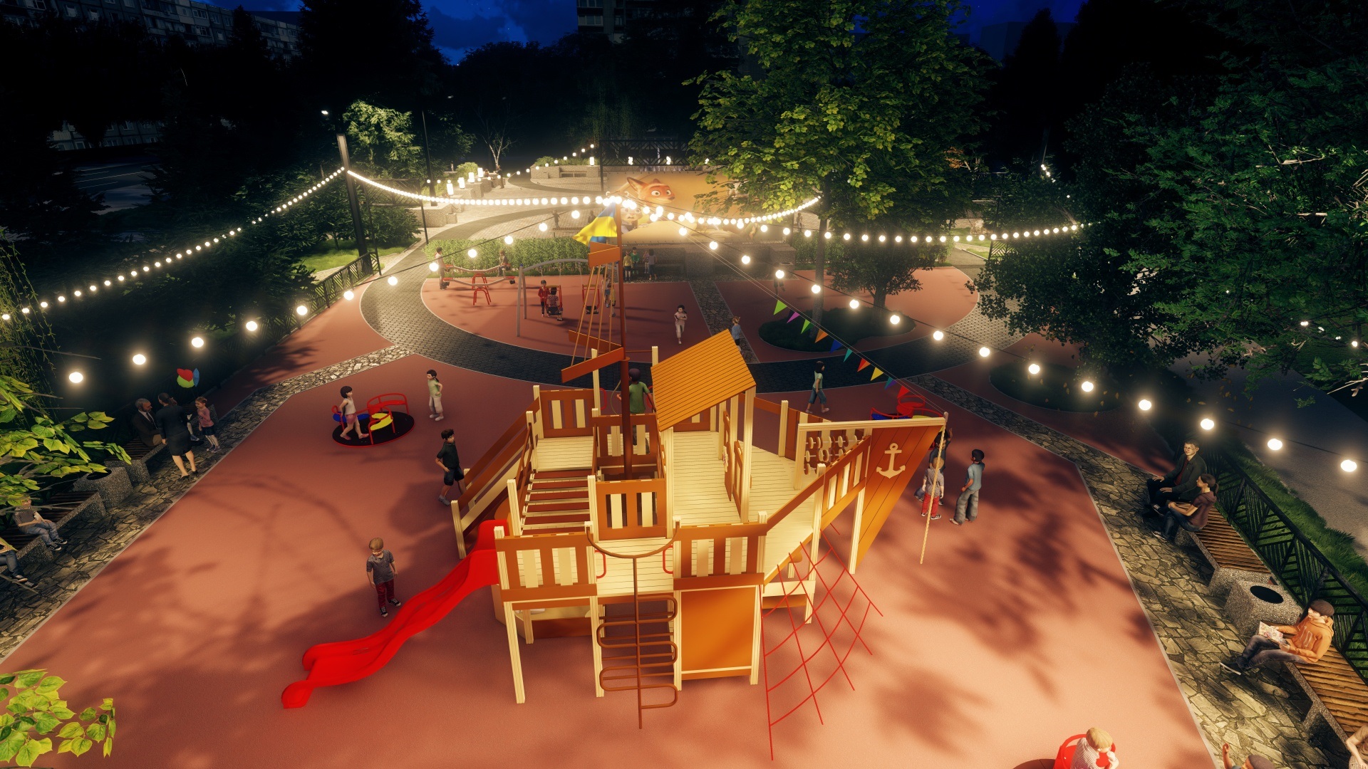 Так детская площадка будет выглядеть ночью - фото: dniprorada.gov.ua