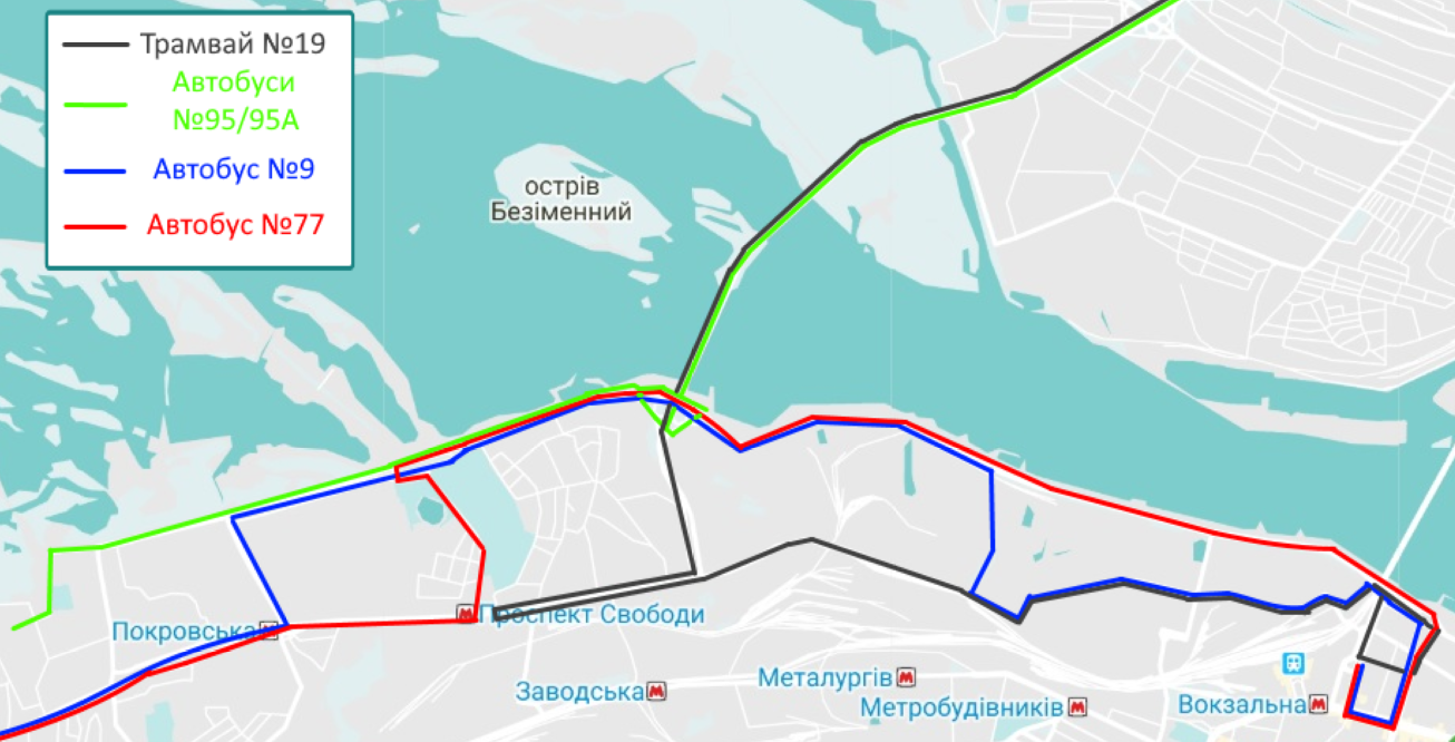 Схема движения автобусов - || фото: dniprorada.gov.ua