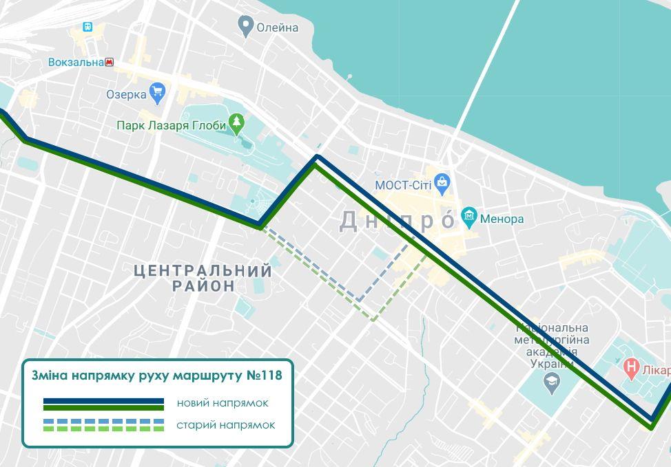 Новая схема маршрута №118 / фото: Транспорт Днепра